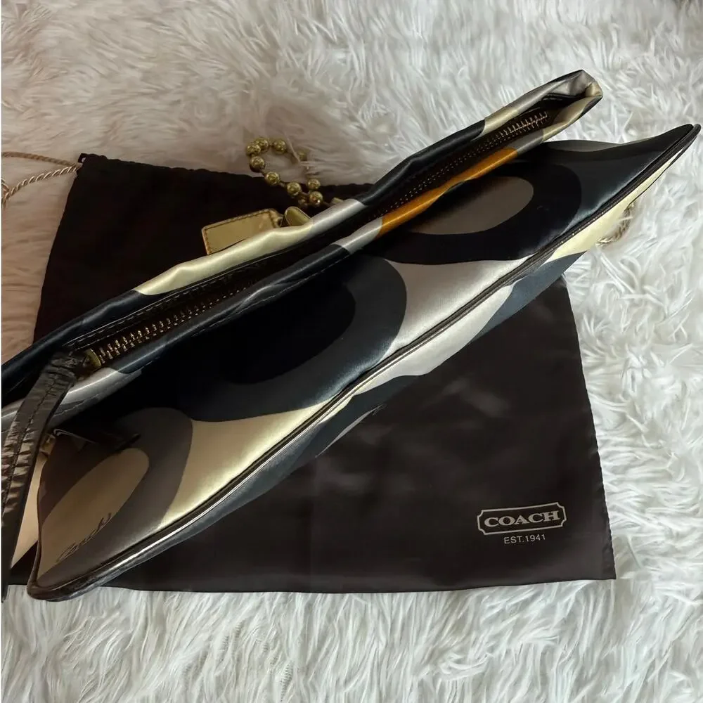 y2k COACH Kisslock Amanda Graphic Op Art Fold Over Clutch Satin Shoulder Bag